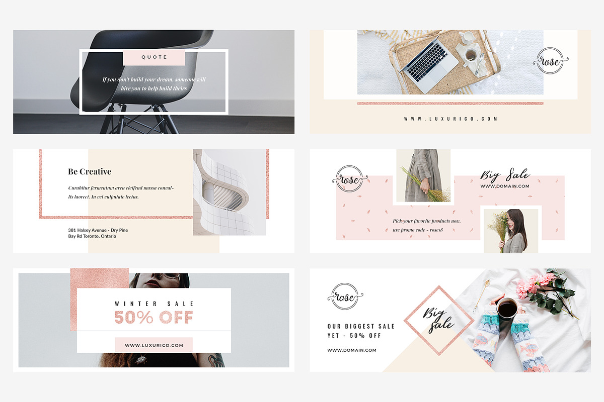 Rosegold Facebook Cover Pack, a Social Media Template by Crevo Studio (Photo 4 of 8)