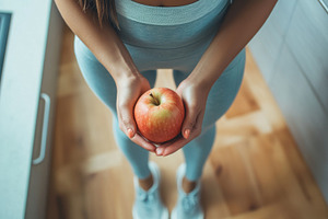 Woman with apple in kitchen, a Photo by Beautiful things