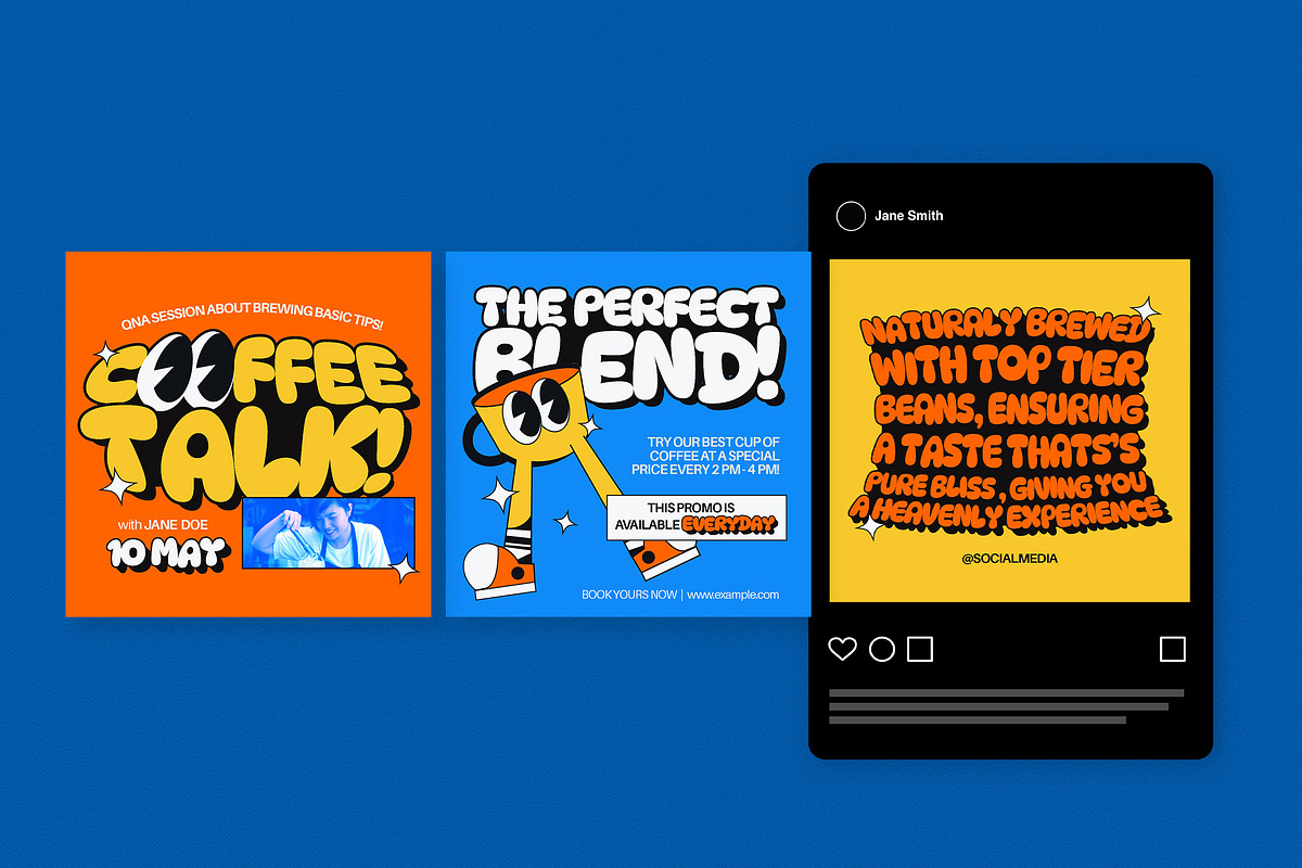 Retro Coffee Shop Instagram Set, a Social Media Template by graphicook (Photo 3 of 6)