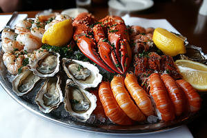Seafood Platter: Lobster, oysters, s, a Food & Drink Photo by Pixeness Studio