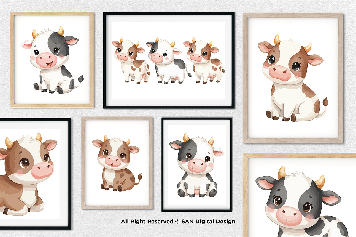 15 Bundle Watercolor Baby Cow Milk, an Animal Illustration by Morspective (Photo 4 of 8)
