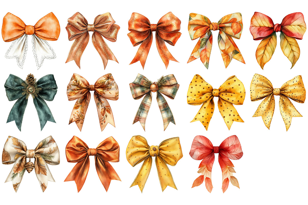 Autumn Bows Clipart Set, an Illustration by Craft Nest (Photo 2 of 4)