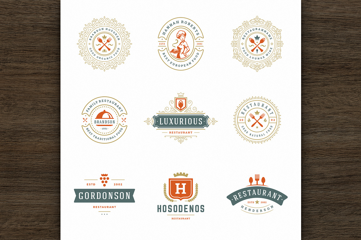 36 Restaurant Logos and Badges, a Branding & Logo Template by Vasya Kobelev (Photo 8 of 19)