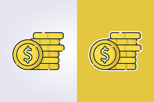 colored outline stack coins icon, an Outline Icon by Lodzrov