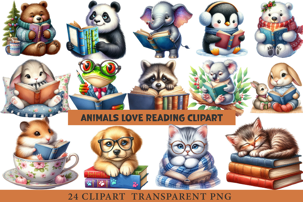 Animals Love Reading Clipart, an Illustration by cherrydesign (Photo 1 of 4)