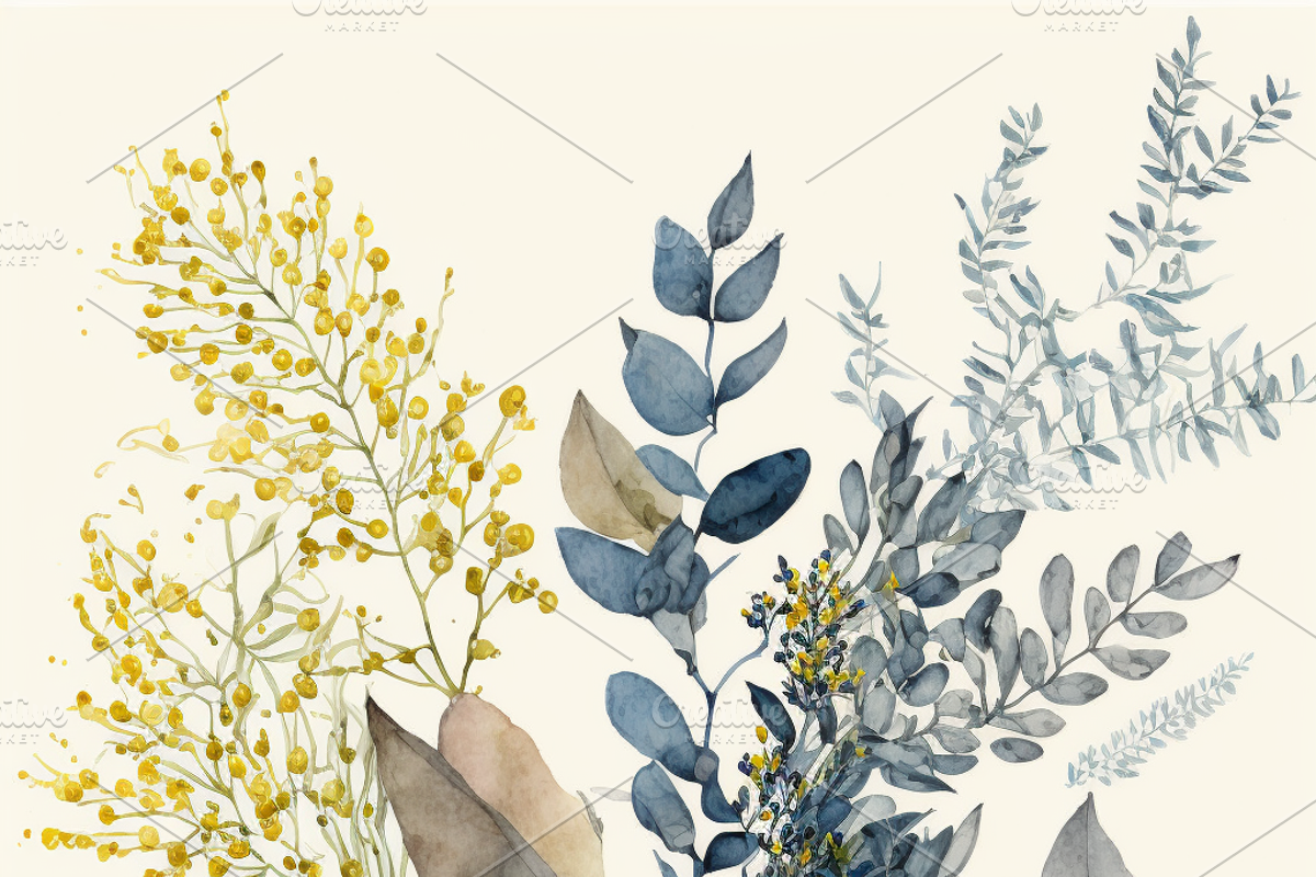 Wildflower Branch Leaf Watercolor, a Decorative Illustration by Kalhunster