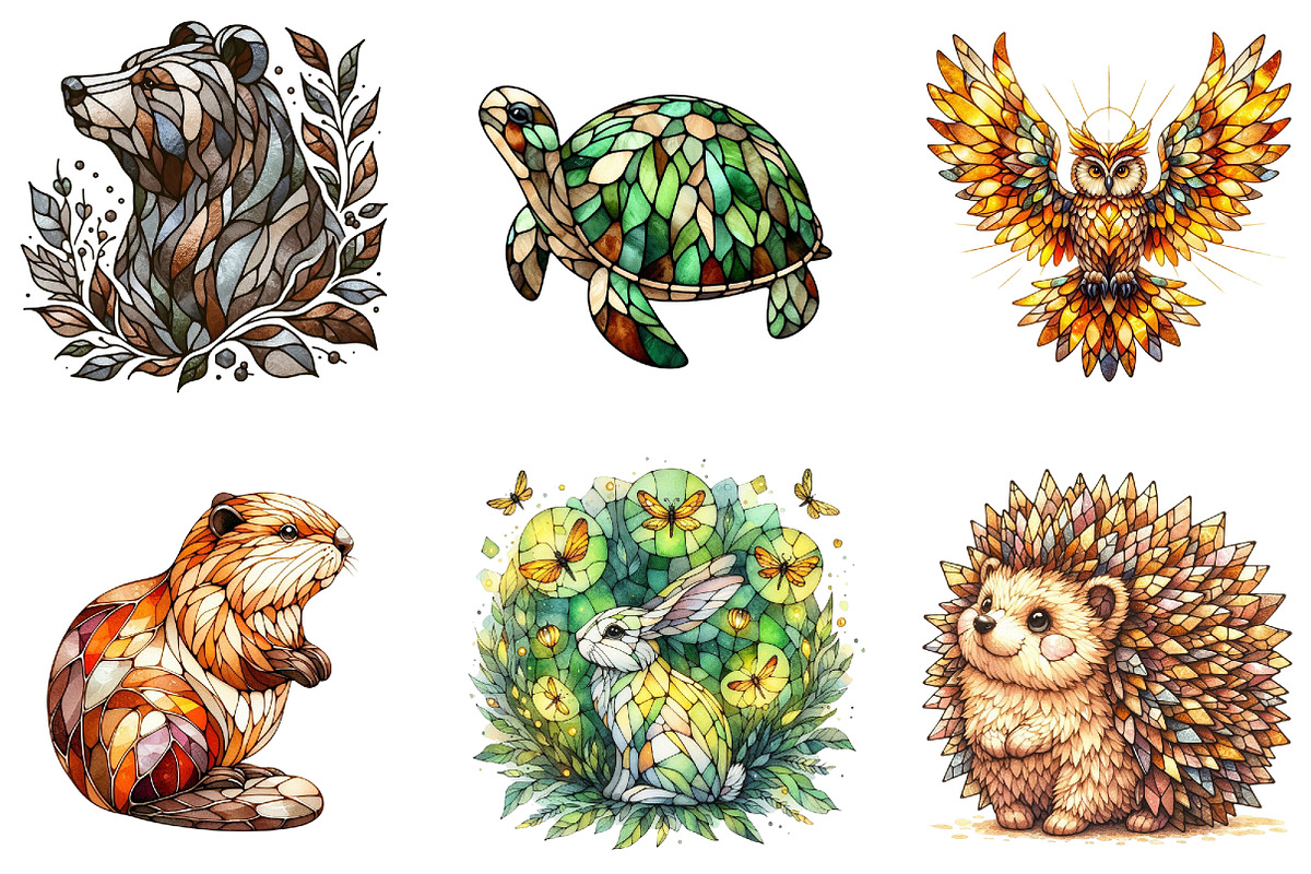 Stained Glass Forest Animals Clipart, a Seasonal Illustration by DreamArtGraphic (Photo 2 of 4)