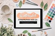 IPad Pro Watercolor Photo Mockups, an iPad Mockup by Letter Elfa Studio (Thumbnail 1 of 9)