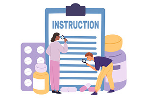 Man and woman examine instructions, a Healthcare Illustration by Vectorbuum