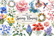 Watercolor Spring Flowers Clipart, an Illustration by CreationArt (Thumbnail 1 of 5)
