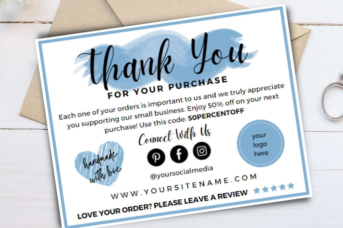 Thank you order card blue Canva 15, a Card Template by bonadigitals (Photo 1 of 3)
