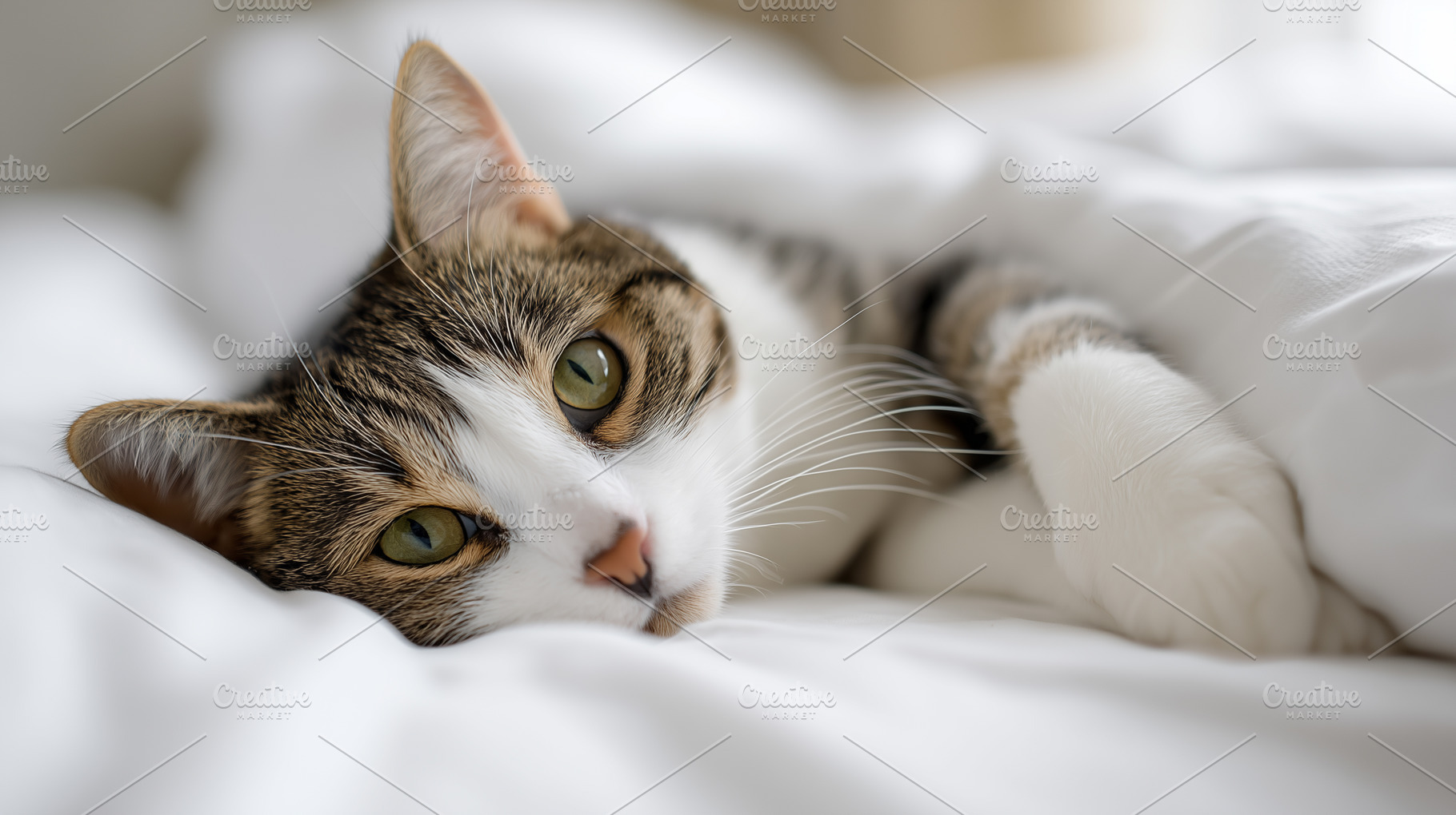 Adorable tabby cat lying comfortably, an Animal Photo by MistyDay