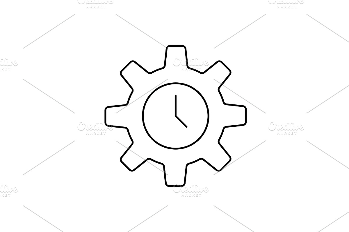 Clock inside cogwheel line icon, an Outline Icon by Saggitarius