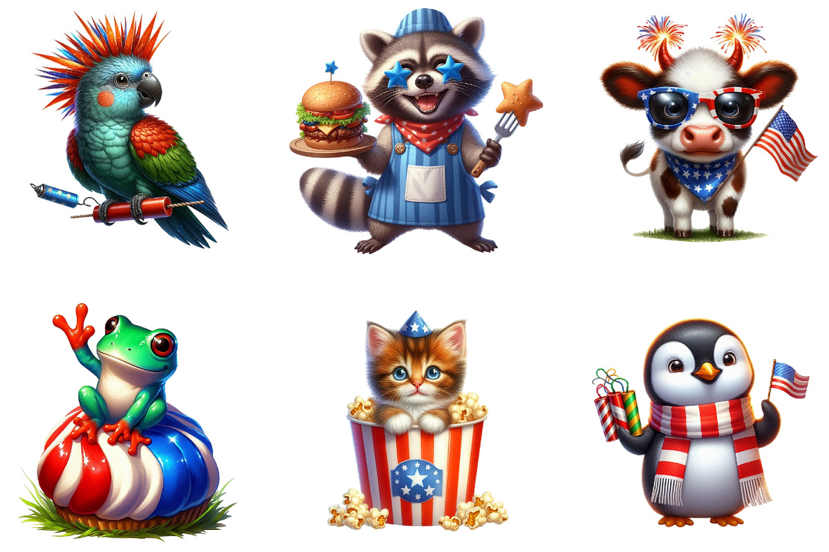 4th Of July Cute Funny Animals PNG, an Animal Illustration by RobertsArt (Photo 3 of 7)