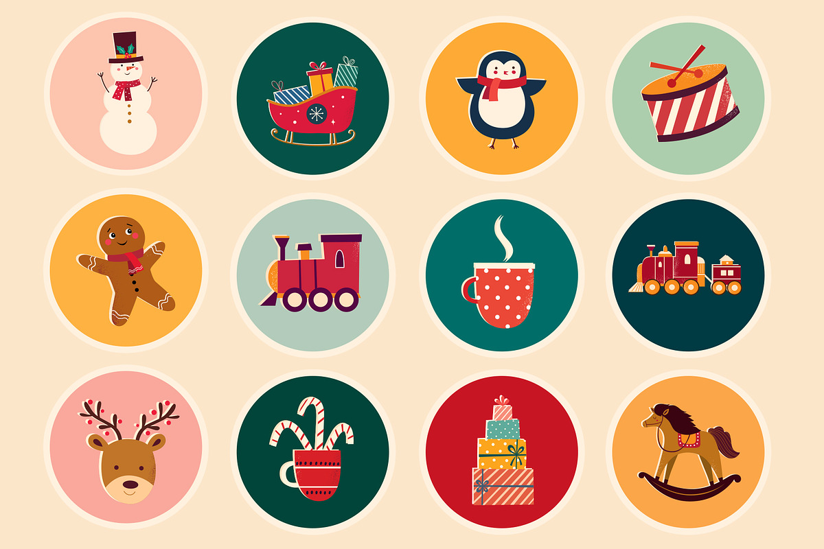 Vintage Christmas collection, a Decorative Illustration by MoleskoStudio (Photo 8 of 11)