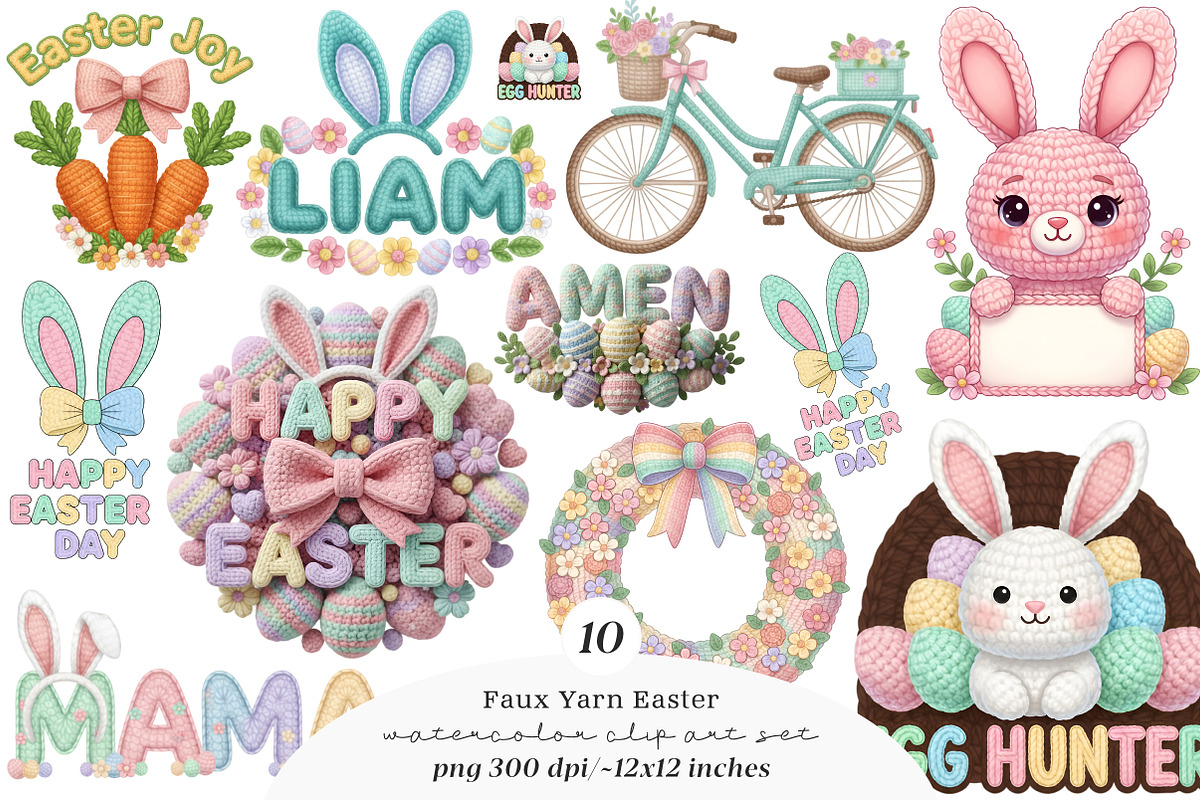 Faux Yarn Easter PNG Bundle, an Illustration by SinaCreation (Photo 1 of 7)