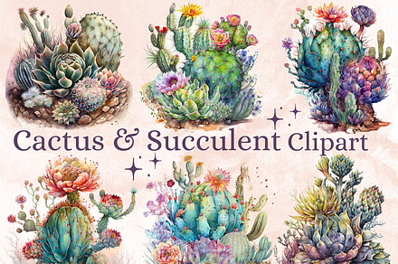 Floral Cactus Succulent Clipart, a Decorative Illustration by GiraffeCreative