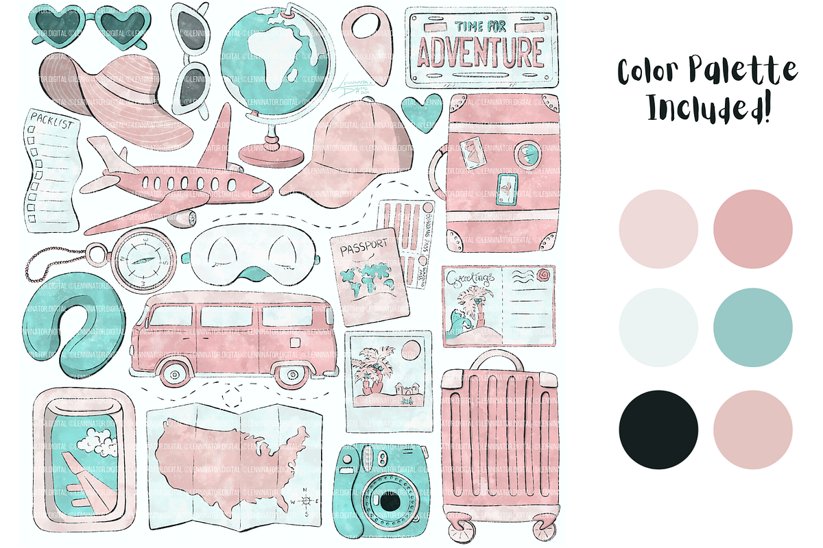 Watercolor Travel Holiday Clipart, a Transportation Illustration by Lenninator Digital (Photo 2 of 8)