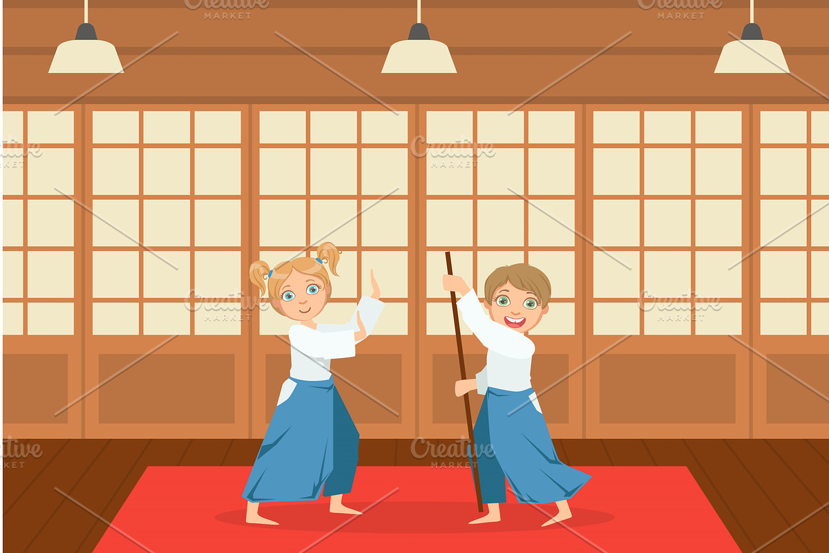 Boys Asian Martial Art Fighters, a Sport Illustration by TopVectors