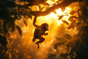 Golden Hour Monkey Silhouette Jungle, an Animal Photo by Pixeness Studio