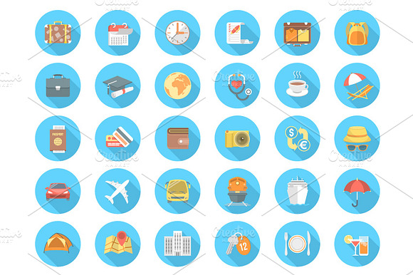 Round Flat Travel And Tourism Icons