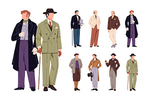 Retro, vintage British gentlemen set, a Person Illustration by PaperTrident