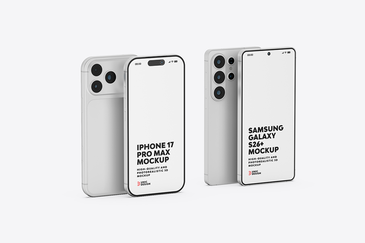 iPhone 17 & Samsung S26 Phone Mockup, an iPhone Mockup by UnicDesign (Photo 6 of 9)