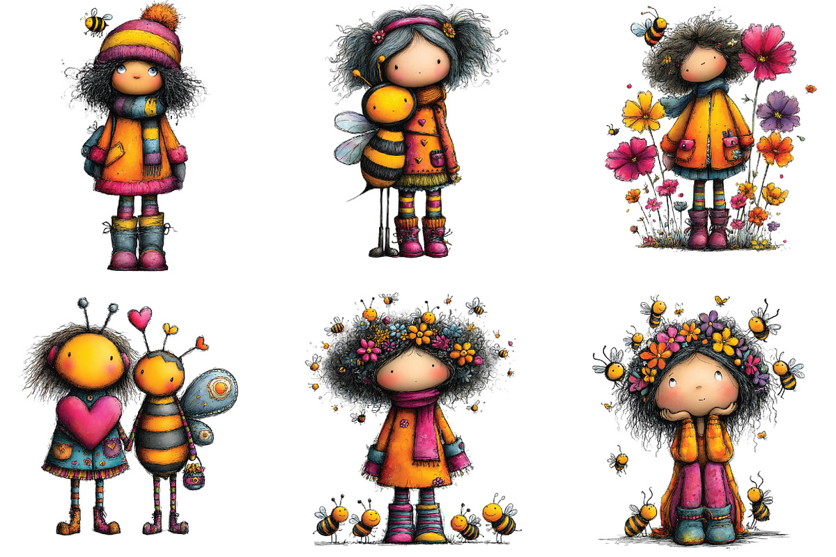 Whimsical Quirky Bee Girl Clipart, an Illustration by CraftArtStudio (Photo 5 of 6)