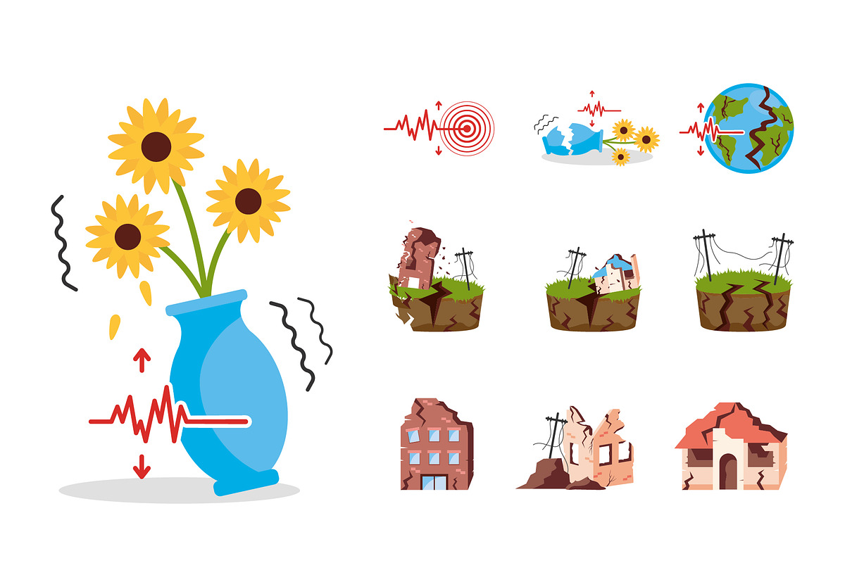 Earthquake Disaster Icons Set