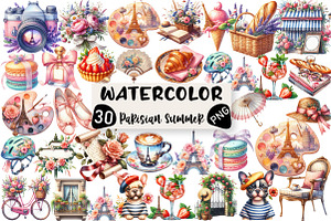 Watercolor Parisian Summer Clipart, an Illustration by Black Bird Studio