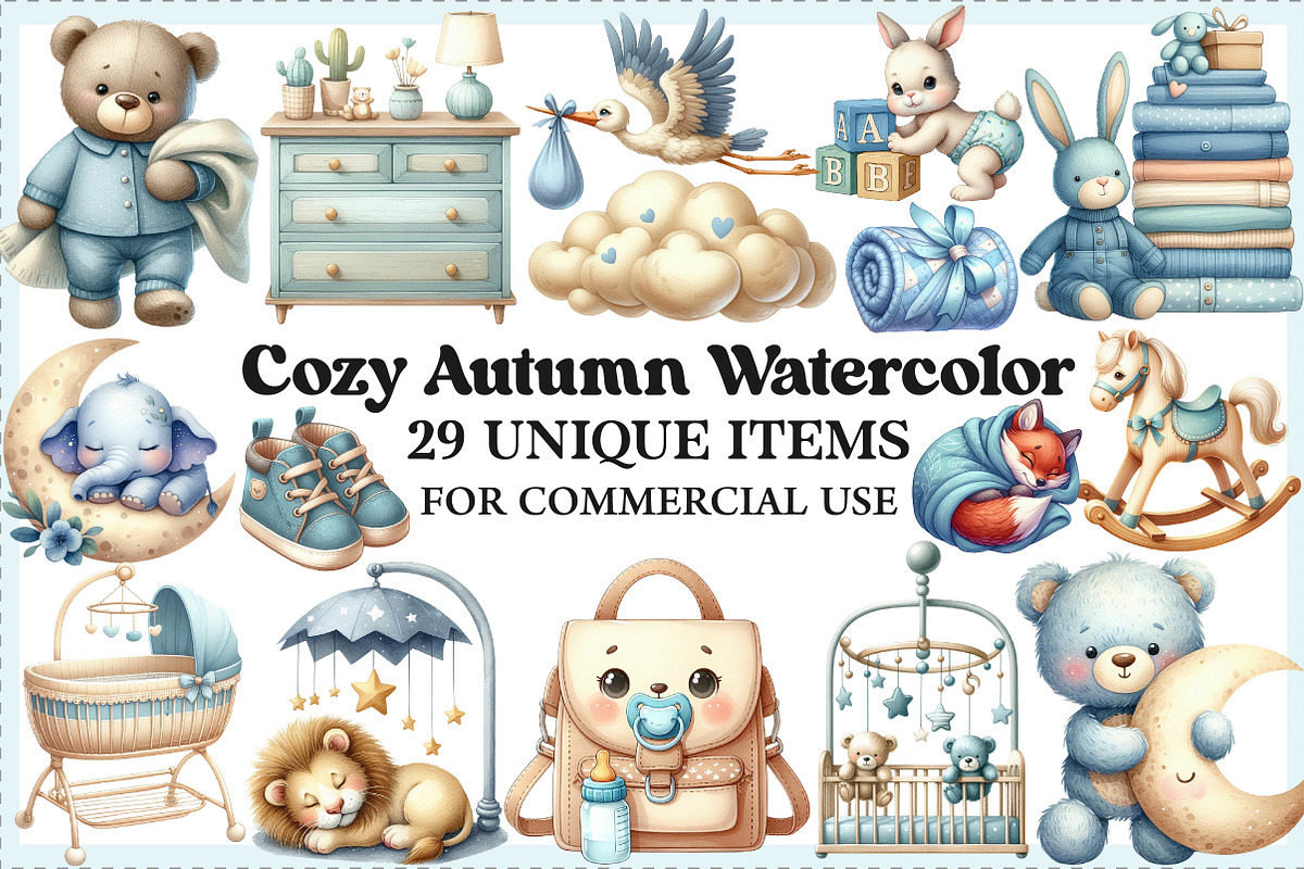 Dusty Blue Beige Baby Nursery Clipar, an Illustration by Craft Nest (Photo 1 of 5)