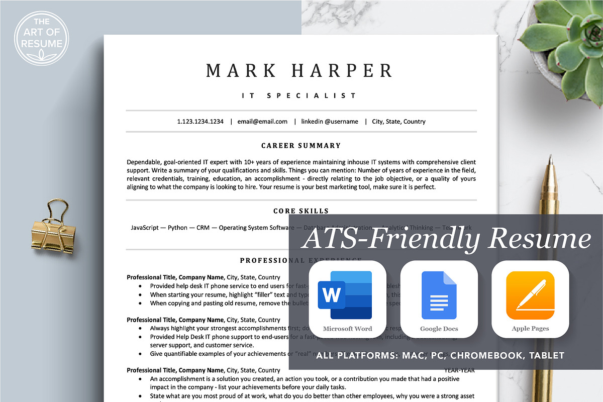 ATS Friendly Resume CV Template, a Resume Template by The Art of Resume (Photo 1 of 10)