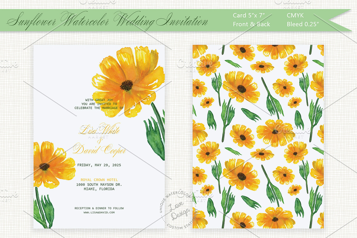 Sunflower Watercolor Wedding Invite, an Invitation Template by Love Design (Photo 1 of 7)