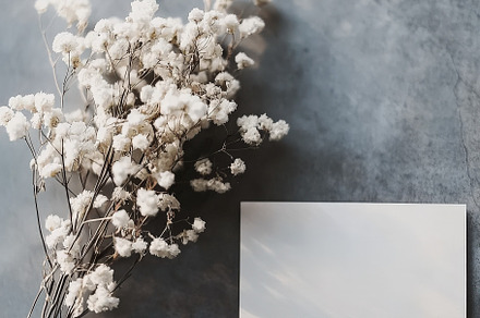 Mockup with Dried Flower and Note, a Background Photo by Virgo Studio