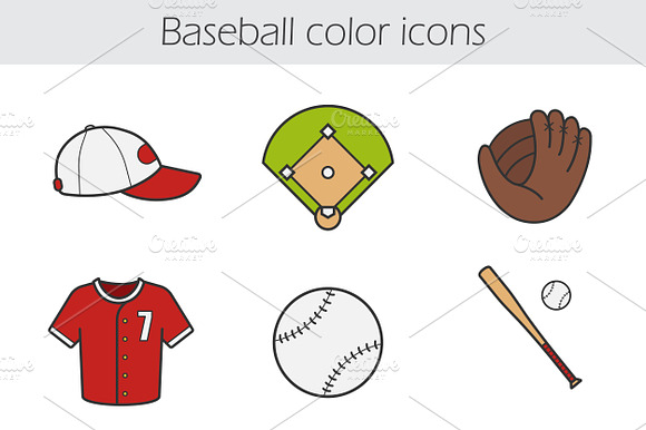 Baseball Color Icons Set. 9 Items