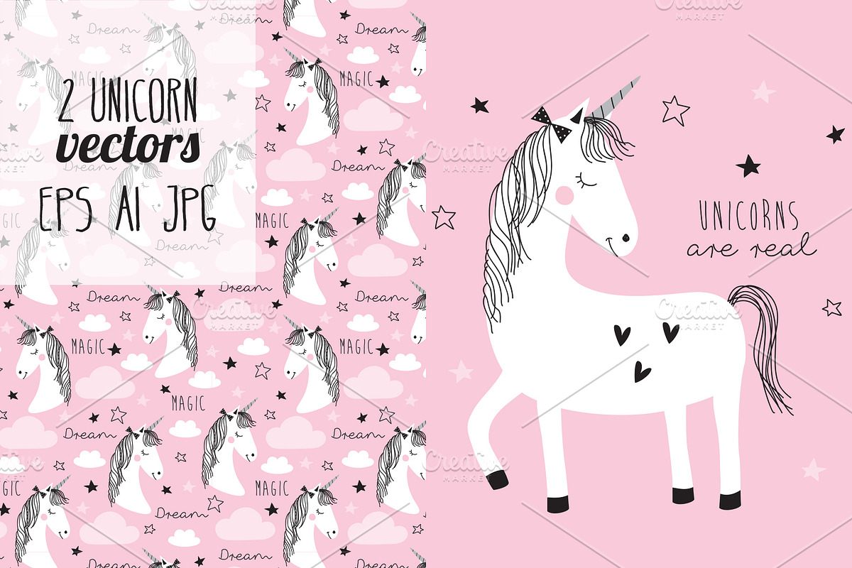 2 magic cute unicorn vectors, a Pattern Graphic by Larienn graphic design