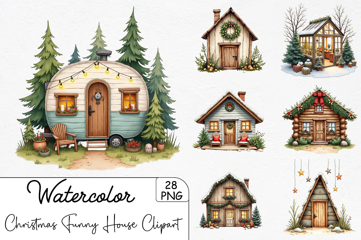 Christmas Funny House Clipart, an Illustration by CrexoraLab (Photo 1 of 5)