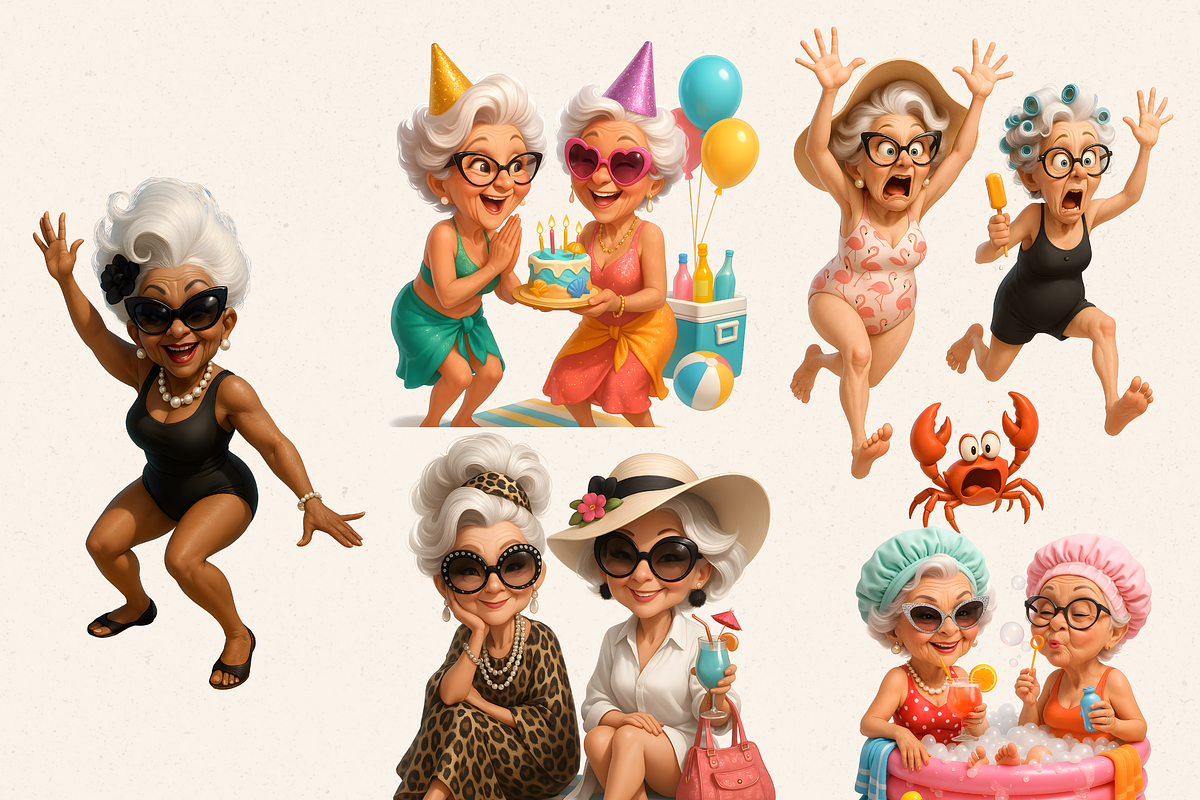 STYLISH BEACH GRANDMAS CLIPART PACK, a Person Illustration by Daring Digies (Photo 5 of 10)