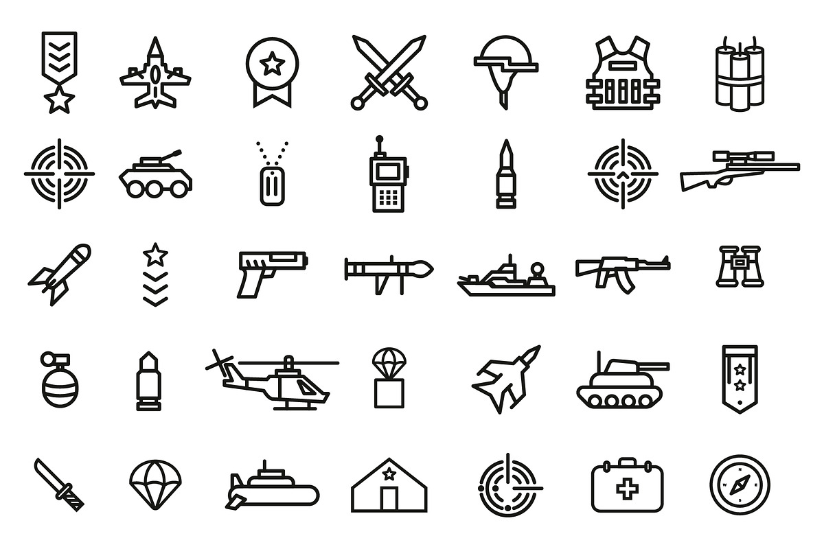 Set of army outline icon. War icon, an Outline Icon by Drum-magic