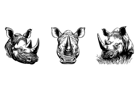 Rhinoceros portrait set. Front and, an Animal Illustration by Valerie Bodnar