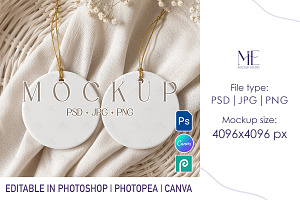 Round Ceramic Ornament Mockup Set, a Merchandise Mockup by Mie Mockup Studio