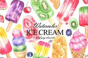 Colorful watercolor ice cream, a Food Illustration by OlDm_Shop