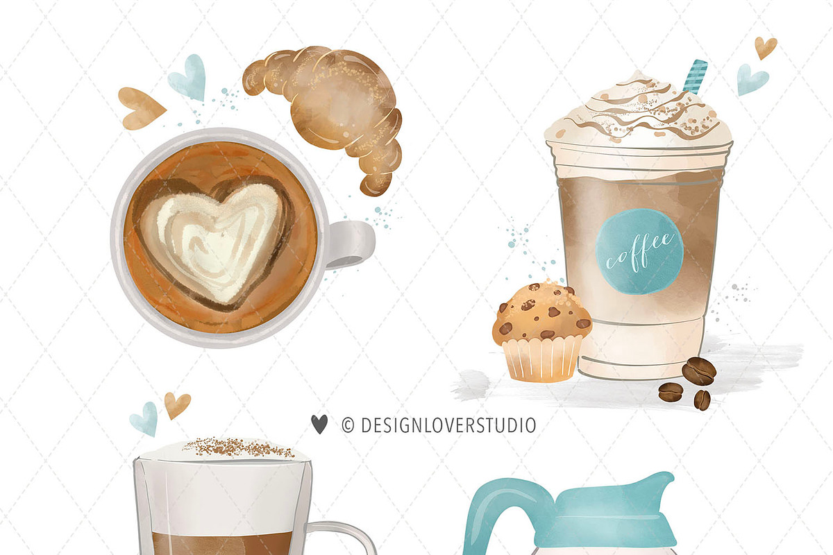 Watercolor Coffee design, an Illustration by designloverstudio (Photo 2 of 2)