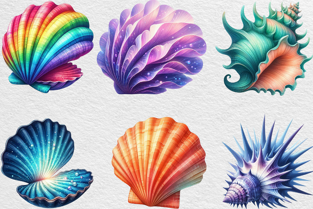 Watercolor Colorful Sea Shell Clipar, an Illustration by Black Bird Studio (Photo 3 of 4)