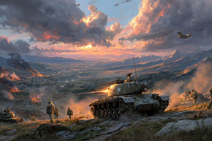 Tank Assault Sunset Battle War Soldi, an Abstract Photo by Pixeness Studio