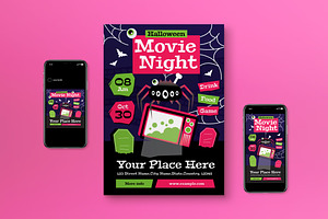 Halloween Movie Night Flyer Set, a Flyer Template by graphicook