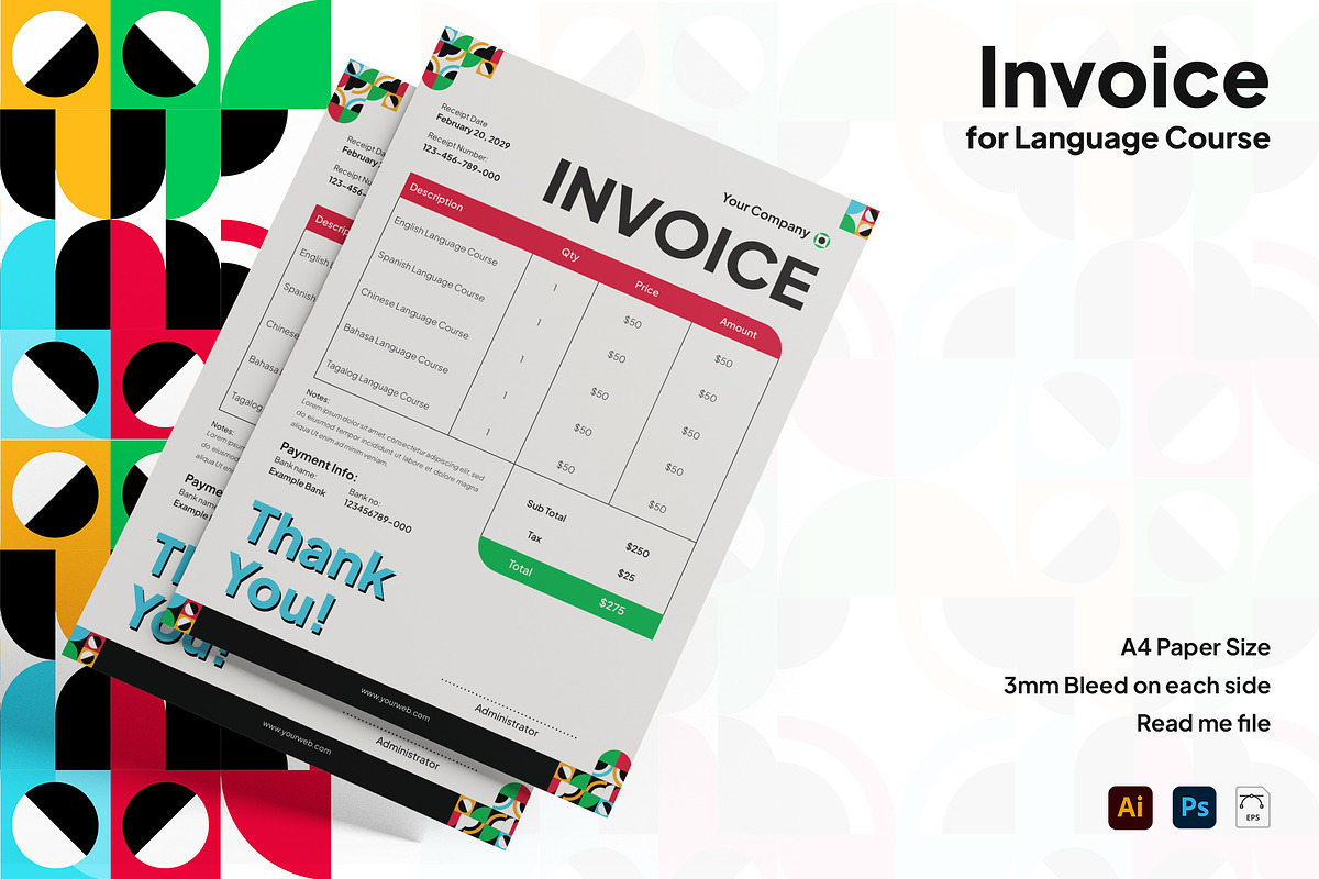 Language Course Invoice, a Print Template by Esensifiksi.studio (Photo 3 of 3)