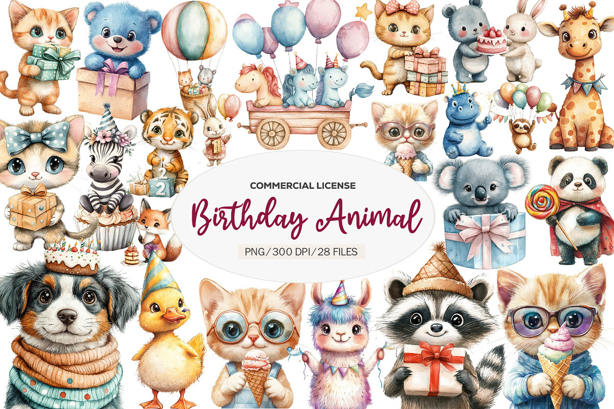 Birthday Baby Animal Clipart, Party, an Illustration by CreationArt (Photo 1 of 5)