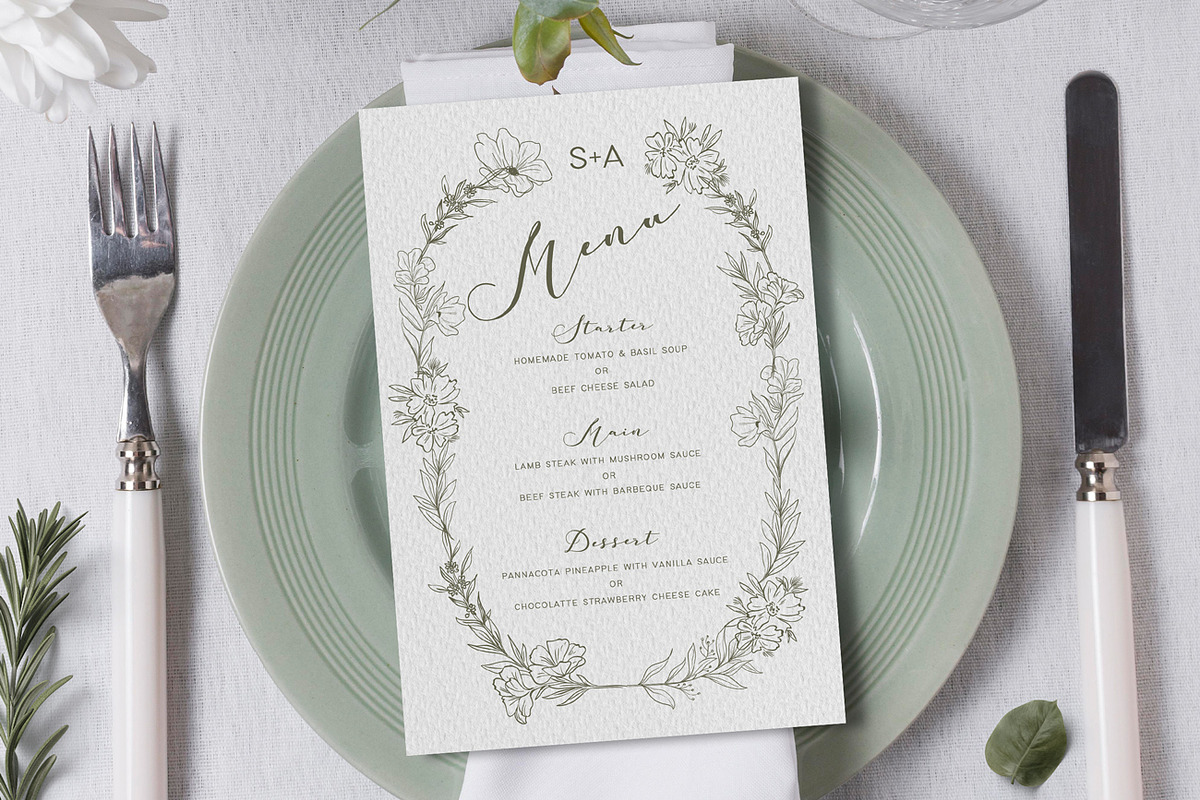 Flowers Sage Wedding Invitation Set preview 4