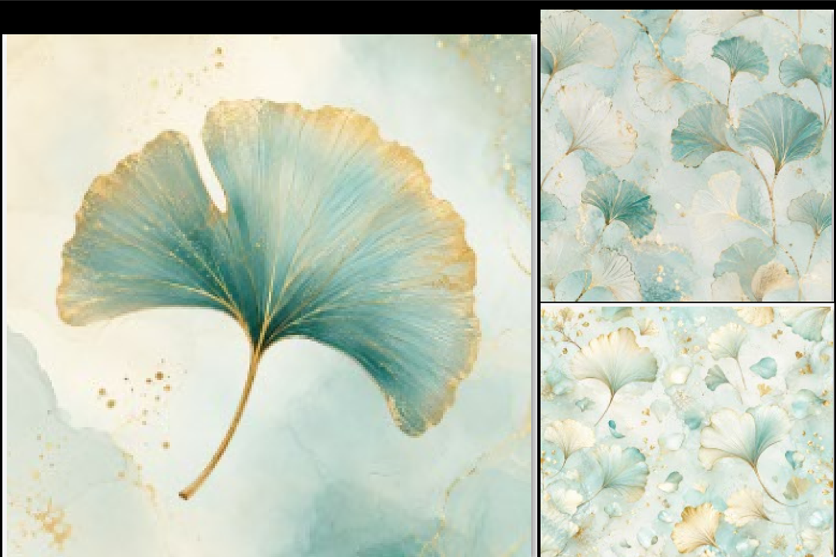 Luxury Teal & Gold Ginkgo Botanical, a Texture Graphic by Printable Design Store (Photo 2 of 4)